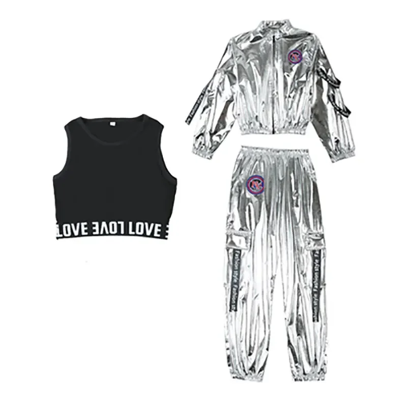 Children Hip-hop Astronaut Space Suits Boys Drums Clothing Set Girls Silver Jazz Dance Costumes Girl Rave Stage Costume