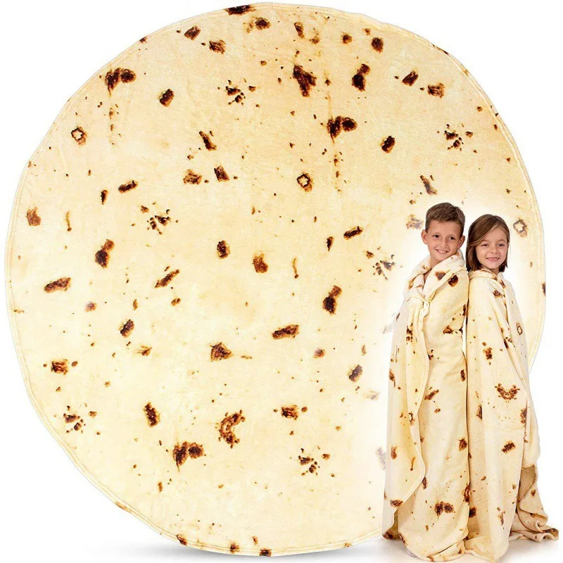 Warm coral fleece tortilla pizza blanket mexican round shape lavash wool sofa plaid plush bedspread winter throw blanket