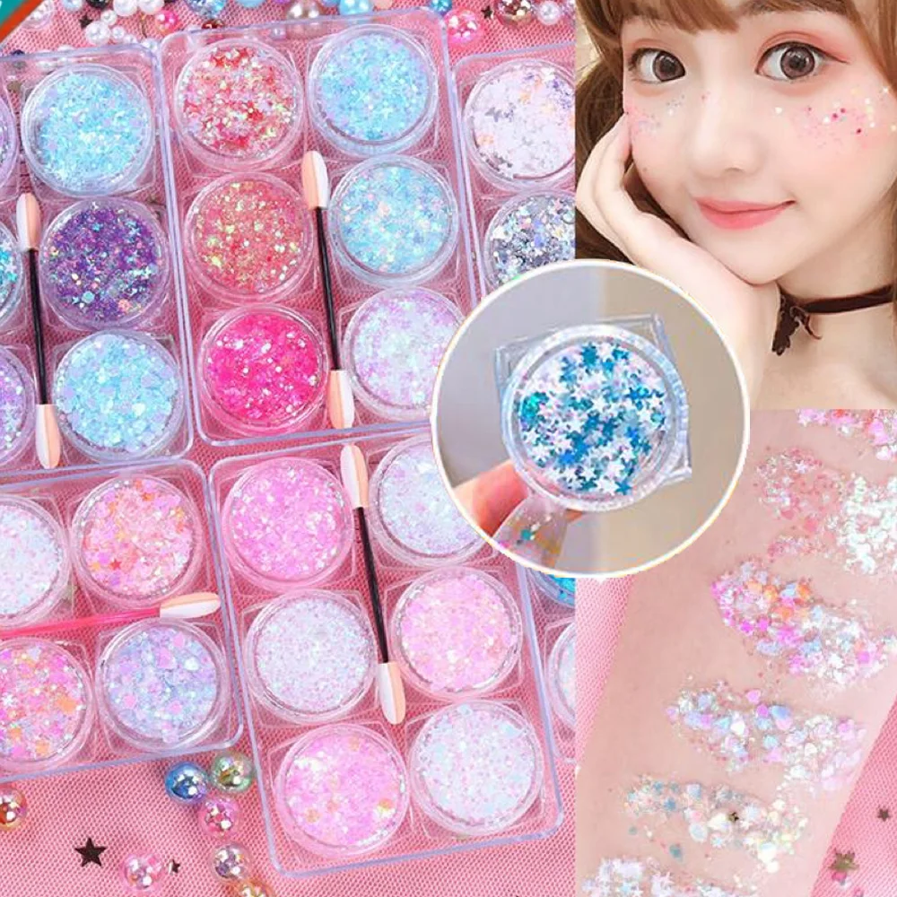 1/6ジャー アイシャドウ ボディジェル グリッター キラキラ 光沢 ハート 星 六角形 メイクアップ グリッター パイレット フェイス ボディ アイジェル スパンコール デコレーション