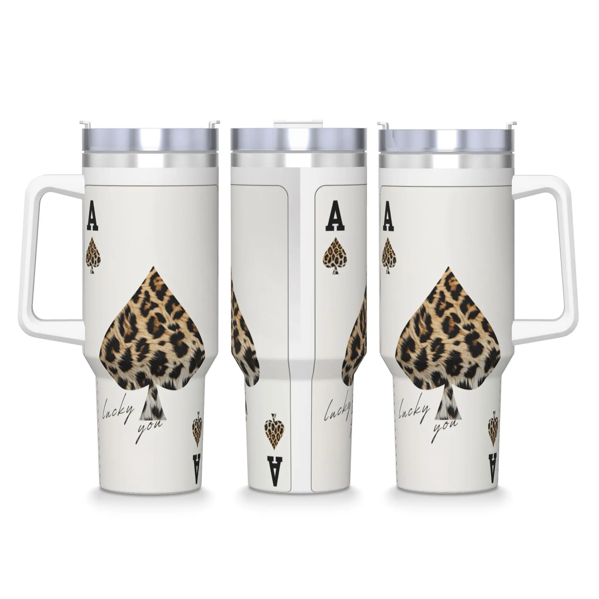 Leopard & Card Print Tumbler  Cold Drink Water Bottle Insulated Stainless Steel Thermal Mug Custom DIY Travel Mugs Cup