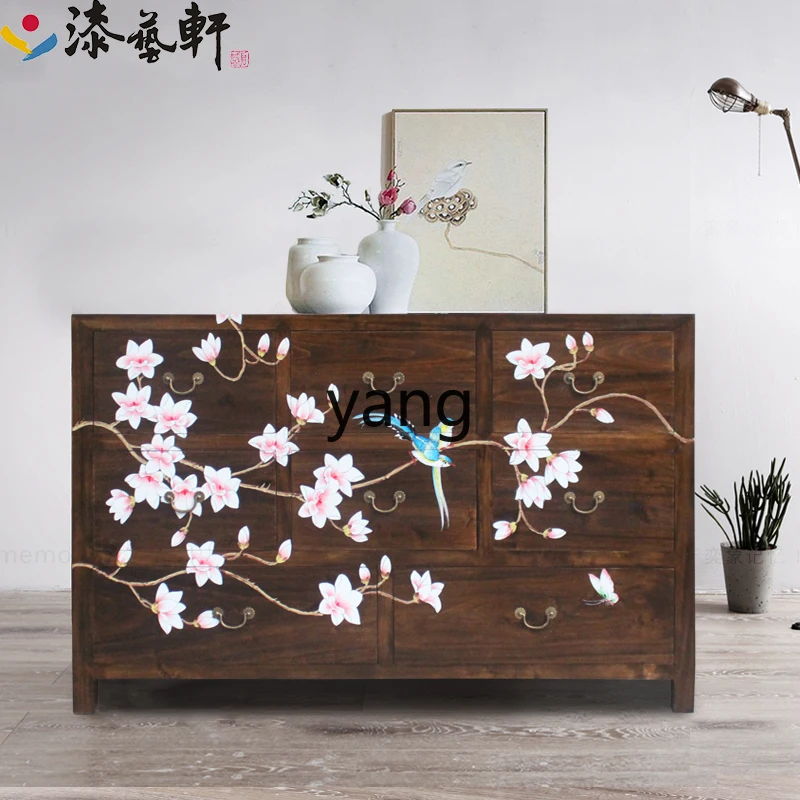 LXL New Chinese Style Simple Modern Solid Wood Eight Bucket Locker Storage Chest of Drawer Hallway Painted