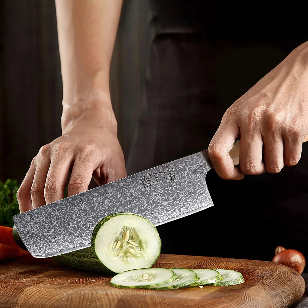 6.5-inch Japanese Nakiri Knife Damascus Steel Handmade Chef Knives Kitchen Slicing Vegetables Fruit Meat Cleaver Cooking Tools