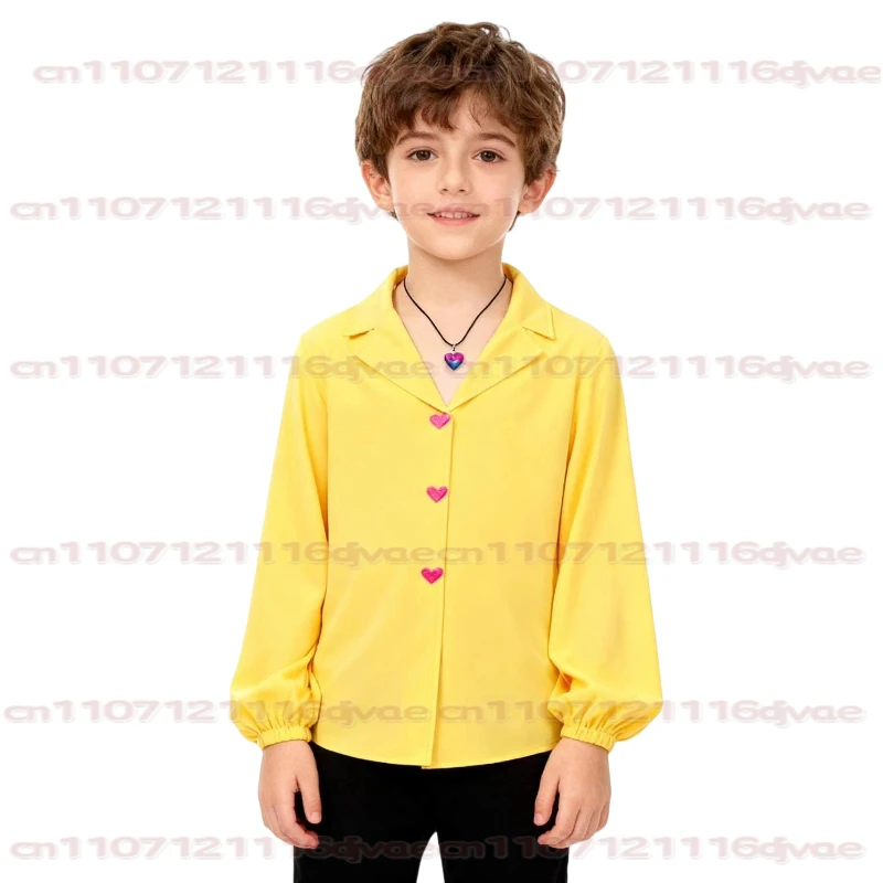 KPOP 애니메이션 영화 사자 보이즈 소다팝 그룹 로맨스 코스프레 의상 노란색 셔츠 탑 목걸이 가발 남녀 할로윈 의상