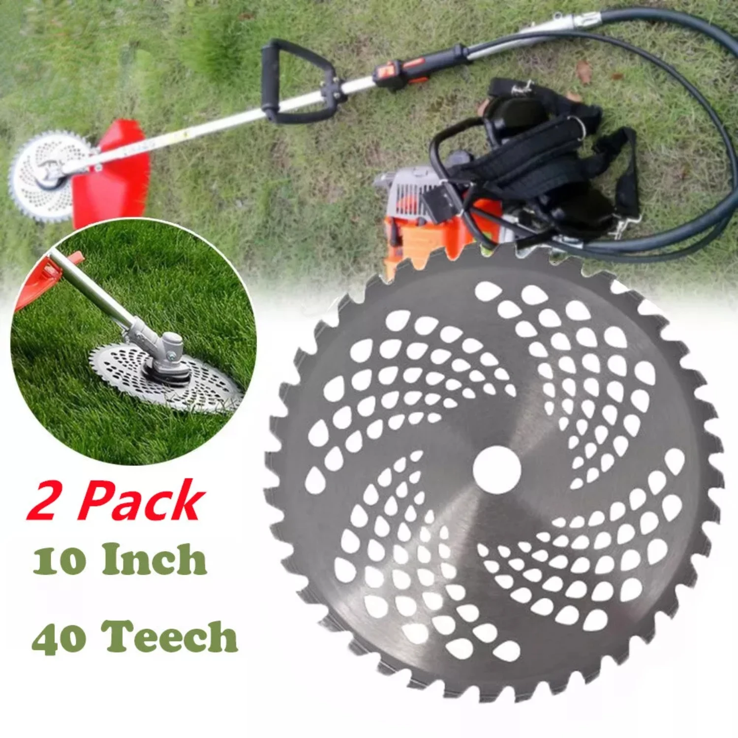 2 Pack 10 Inch x 40T Carbide Tip Brush Blades Fits For Cutter Trimmer Weed Eater