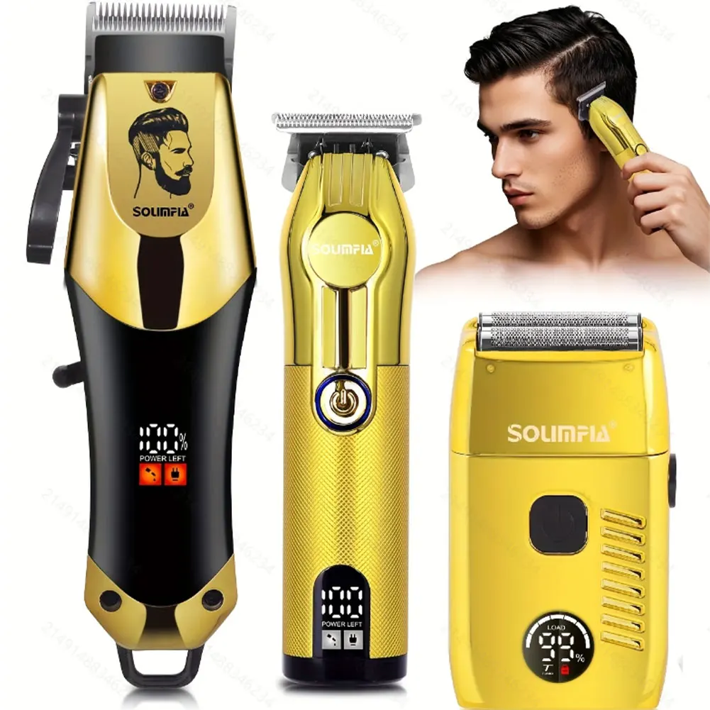 SOLIMPIA 3-teiliges Haarschneidegerät Goldenes Pflegeset für Männer Trimmer Rasierer Nass/Trocken Präzisionswerkzeuge für ordentliche und saubere Haarschnitte