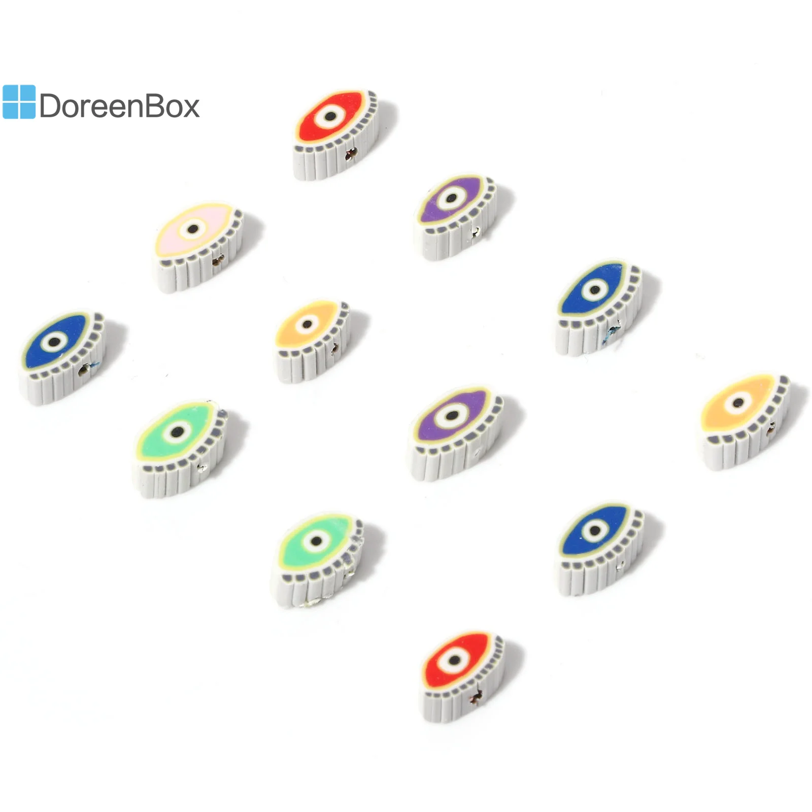 100 PCs Polymer Clay Beads Loose Spacer Beads At Random Color Evil Eye Pattern About 13x8mm - 11x7mm, Hole: Approx 1.2mm