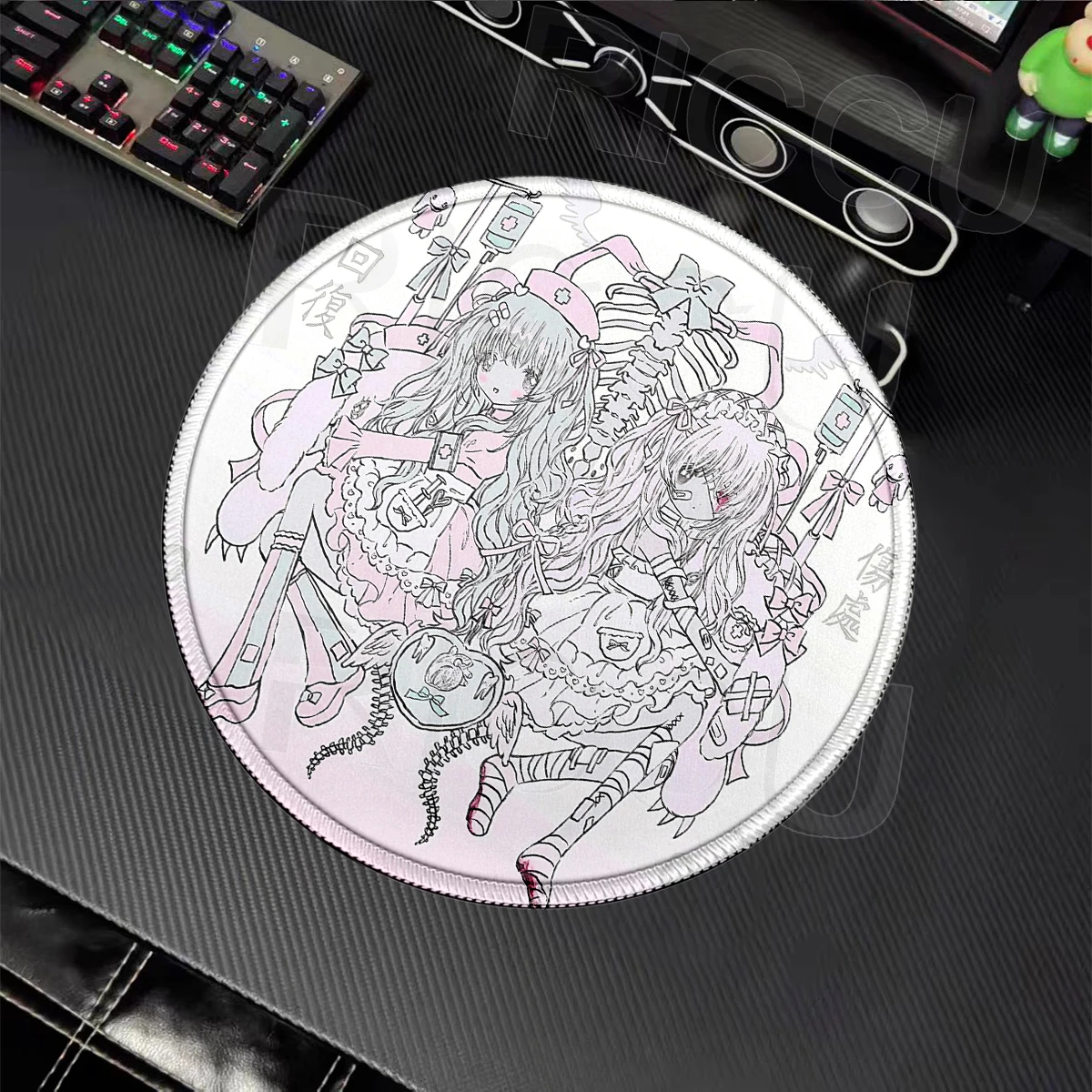 Anime Cute Angel Girls Round Mouse Pad Laptop Small Desk Mat Gaming Keyboard Cabinet Mousepad Pink Cuppad Office PC Accessories