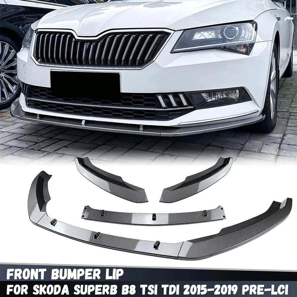 Car Front Bumper Lip Body Kit Spoiler Canard Splitter Diffuser For Skoda Superb B8 III 3V3 3V5 2015-2019 Tuning