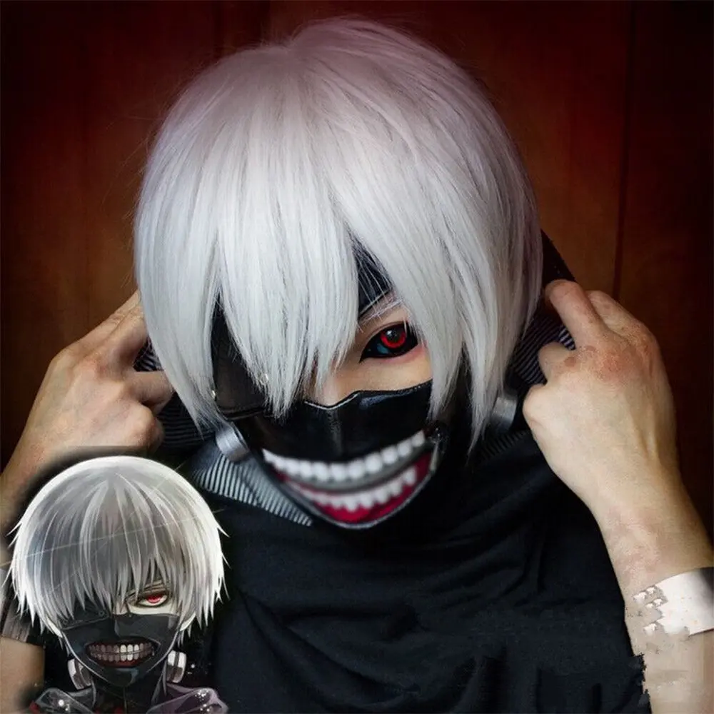 

Anime Kaneki Ken Cosplay Wigs Short Straight Hair Silver Grey Cosplay Synthetic Wig