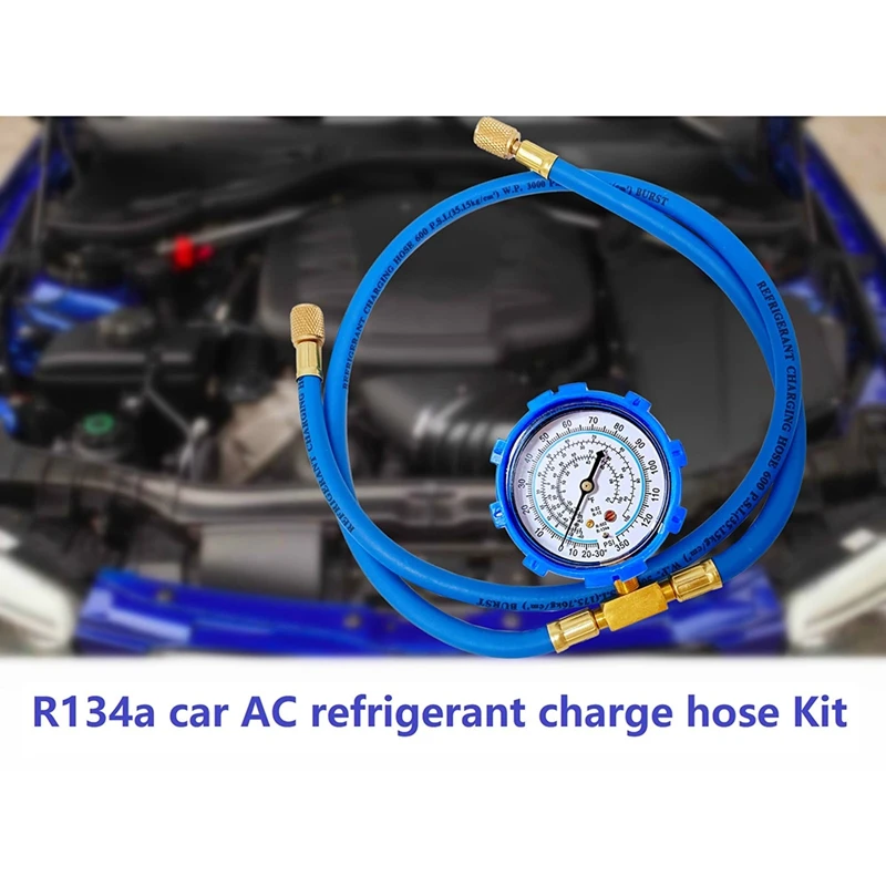 A/C R134A Refrigerator Freon Recharge Kit With Piercing Valves, Refrigerant Charging Hose With Gauge