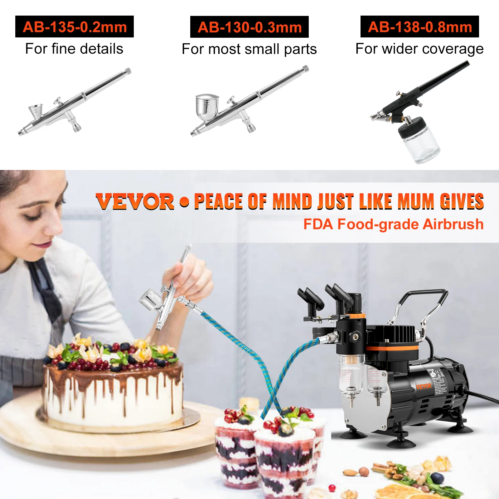 VEVOR Professional Dual-Action Airbrush Kit 120W Electric Spray Gun Air Brush Painting Set Art Nail Tattoo Makeup Model Sprayer