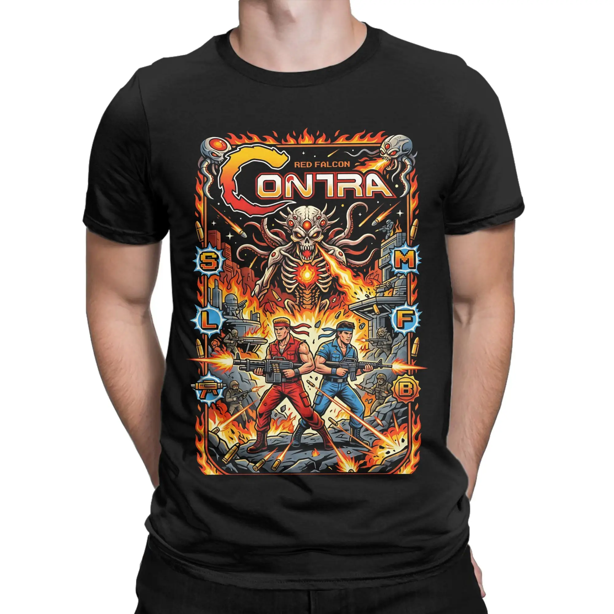 Contra Retro Arcade Red Falcon Commando Classic Funny Graphic 100% Cotton T-Shirt Contra NES Tops Tees For Men