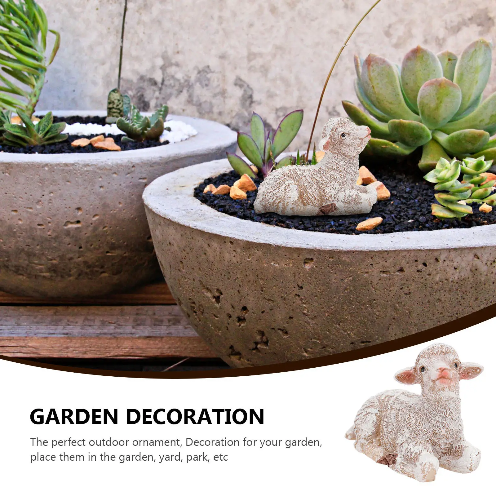 2Pcs Resin Sheep Emulation Ornaments Khaki Color Garden Home Decoration Desktop Creative Adornment Home Ornament