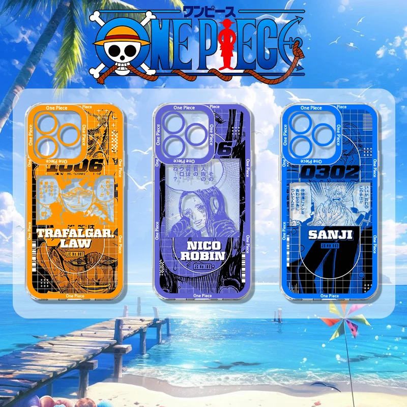O-One Piece Monkey D. Luffy Roronoa Zoro Nami Case for iPhone 14 15 16 17 Pro Max Air 17E 12 13 11 ProMax Transparent Back Cover