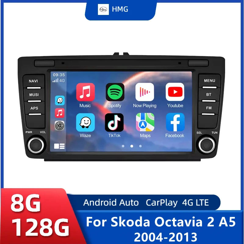 HMG 2Din Carplay Android Auto 8 Zoll Für Skoda Octavia 2 A5 2004-2013 Autoradio CarPlay GPS-Navigation WIFI Autoradio-Haupteinheit