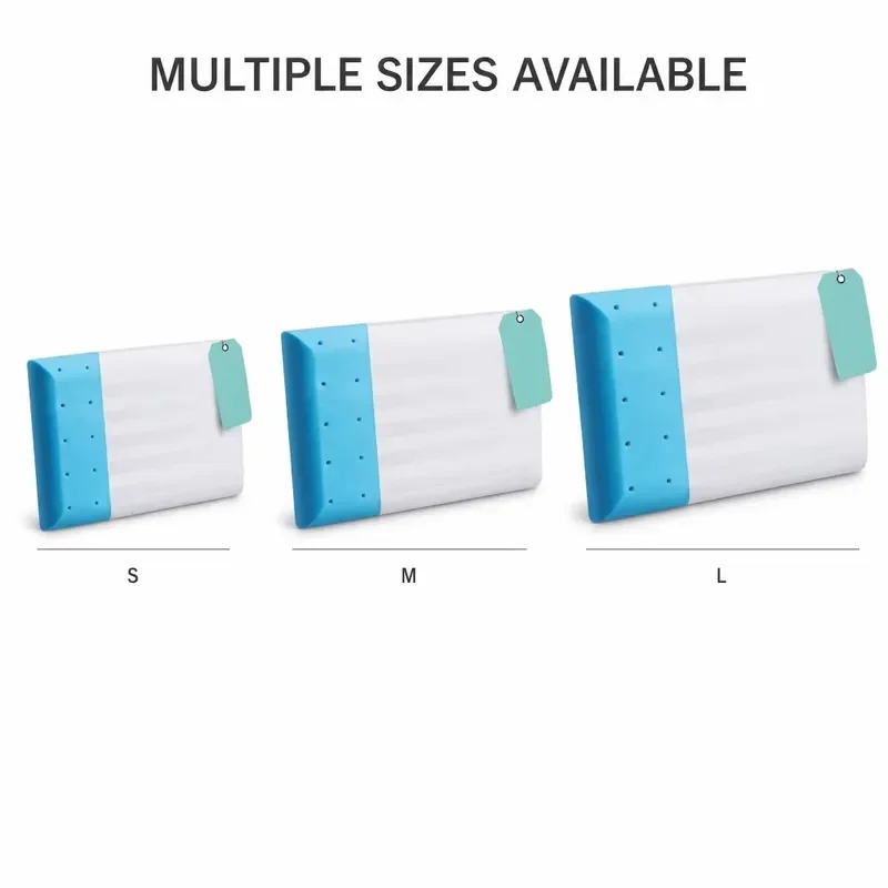 Rectangular Cooling Memory Foam Pillow Breathable White Blue Solid Block Design for Neck Lumbar Spine Support Hard Bedding