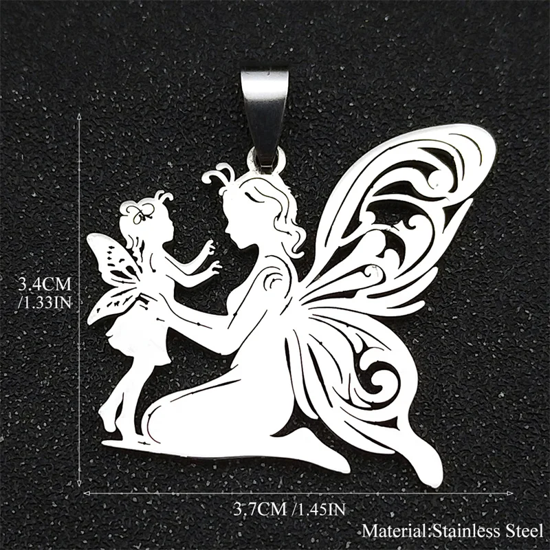 3Pcs Angel Mother Children Pendants For Women Men Stainless Steel Gold Color Mom Girl Hollow Charms Jewelry Gift