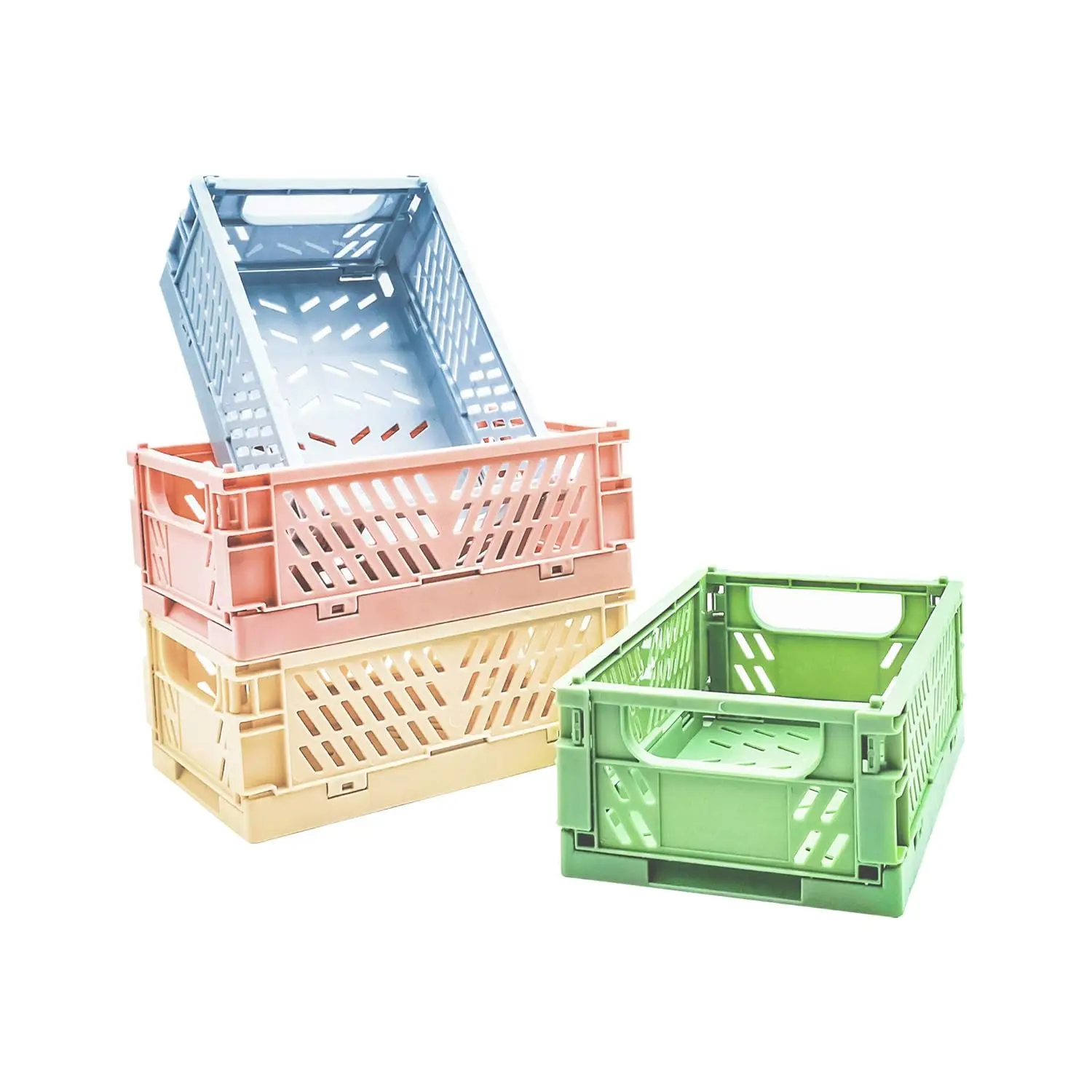 4-Pack Mini Baskets Plastic for Shelf  Kitchen  Bin Organizer, Stacking Folding  Baskets for Classroom Bedroom Bathroom Office (