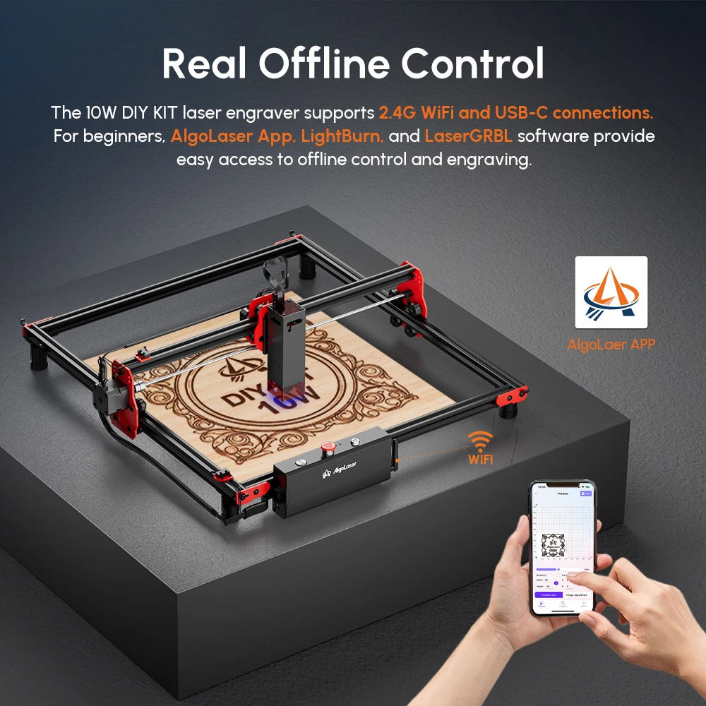 Algolaser Laser Master 10W DIY-KIT Woodworking Engraver For Beginner Offline Control 40*40cm Table CNC Cutting Engraving Machine