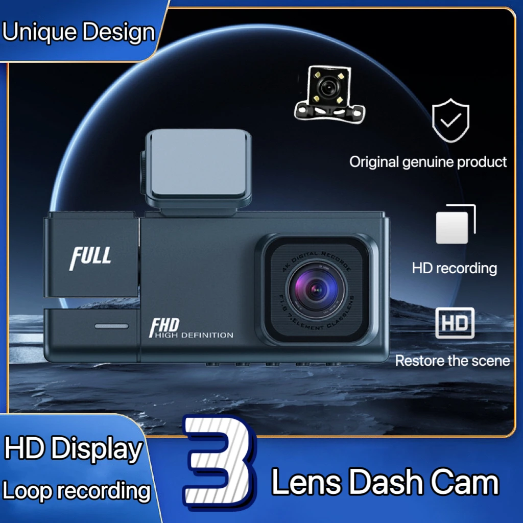 

Скрытый рекордер высокой четкости 1080P, 3 линзы для записи одновременно, с обратной и петлей записи, ночное видение