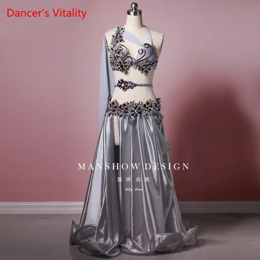 Belly Dance Costume Sexy High-end Dance Costume Silver Gray Waist Chain Belly Dance Luxury Customization Suit