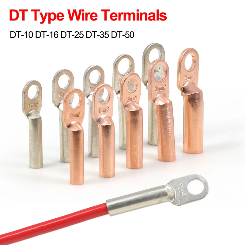 2/5/10Pcs Copper Wire Terminal Block Battery Cable Crimp Terminals Car Auto Soldered Crimp Lugs Connector DT-10/16/25/35/50
