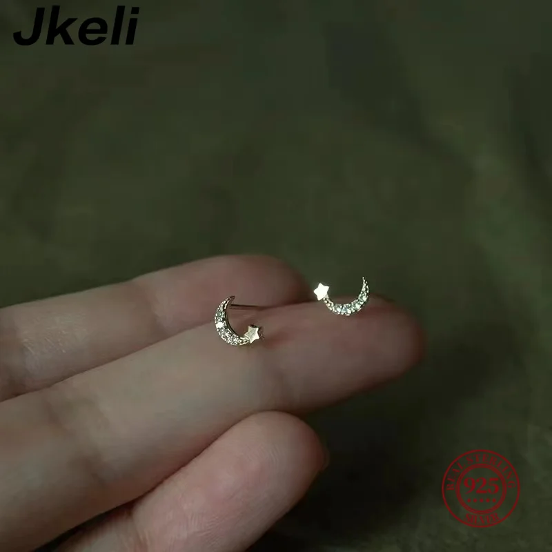 Jkeli S925 Sterling Silver Stud Earring Romantic Star Moon Earrings For Women Micro Zircon Inlaid Ear Piercing Boucle Oreille