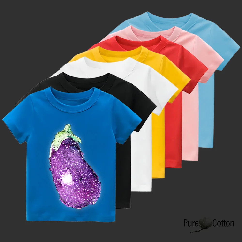 Summer pure cotton T-shirt, thin and colorful eggplant short sleeved, energetic, comfortable, bright and breathable for children