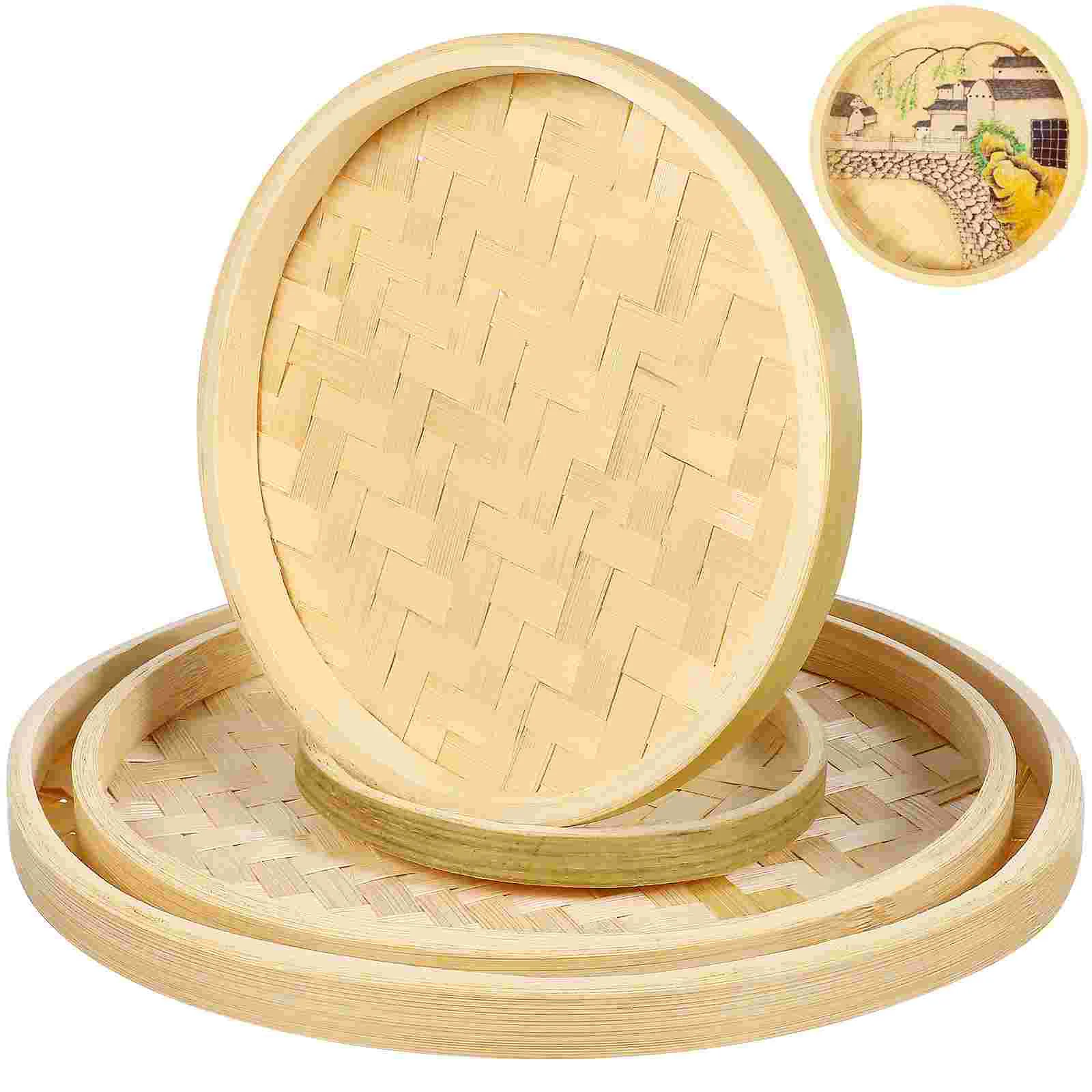 

4 Pcs Decorative Storage Tray Drawing Plate Bamboo Dustpan Basket Woven Painting Container Decorate