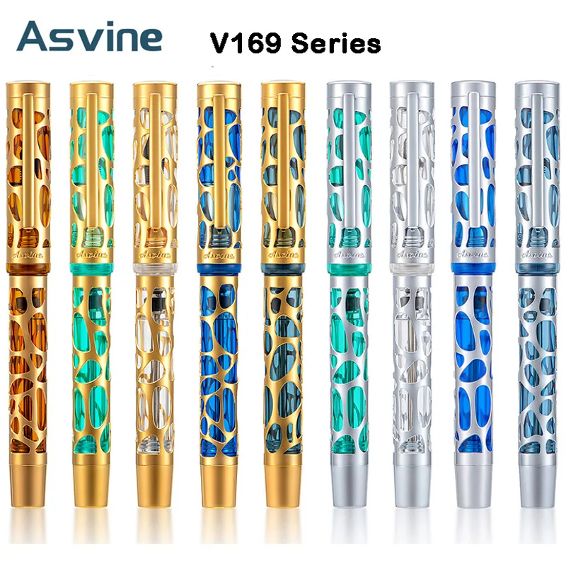 Asvine V169 Vacuum Filling Fountain Pen EF/F/M Transparent Acrylic Water Drop Writing Gift Stationery School Office Supplies