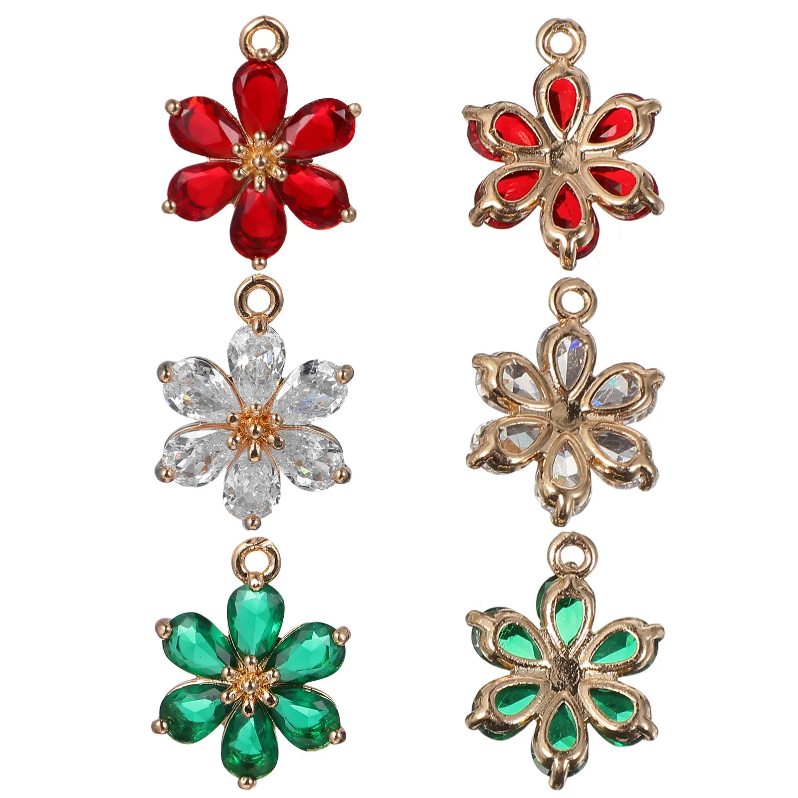 

6Pcs Flower Charm Crystal Pendant Charms Golden Plated Alloy Rhinestone for Jewelry Making DIY Necklace Bracelet Earring Craft