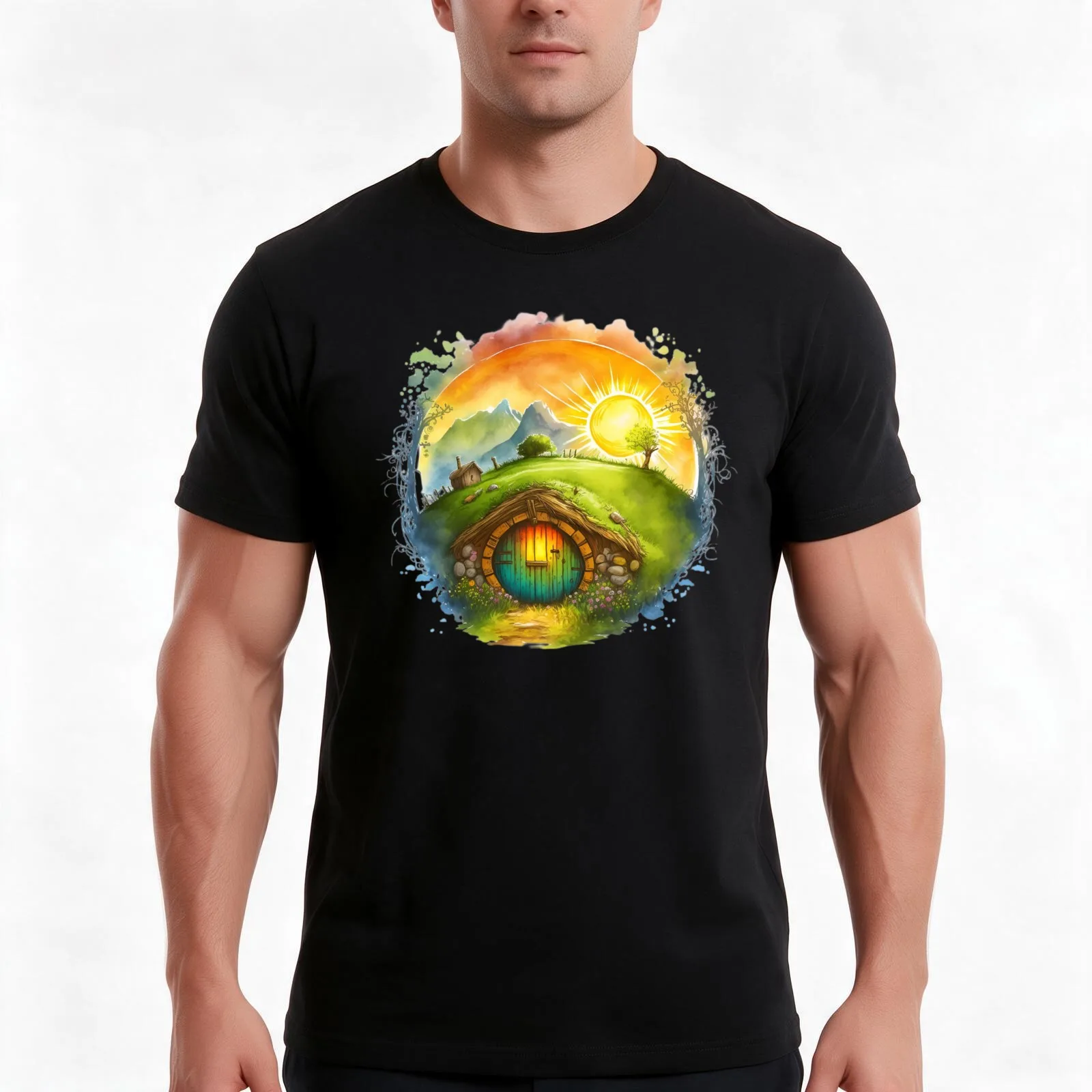 Round Doors in Summer - Fantasy T-Shirt, Summer Casual Cotton Tee, Oversized Streetwear Tops, Vintage Graphic Print, 100% Cotton