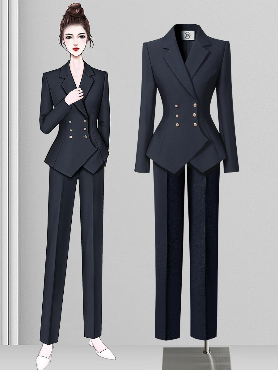 Elegant Professional Women's Suit Set Autumn Winter High End Medical Beauty Front Desk Hotel Workwear Sales Office Uniform