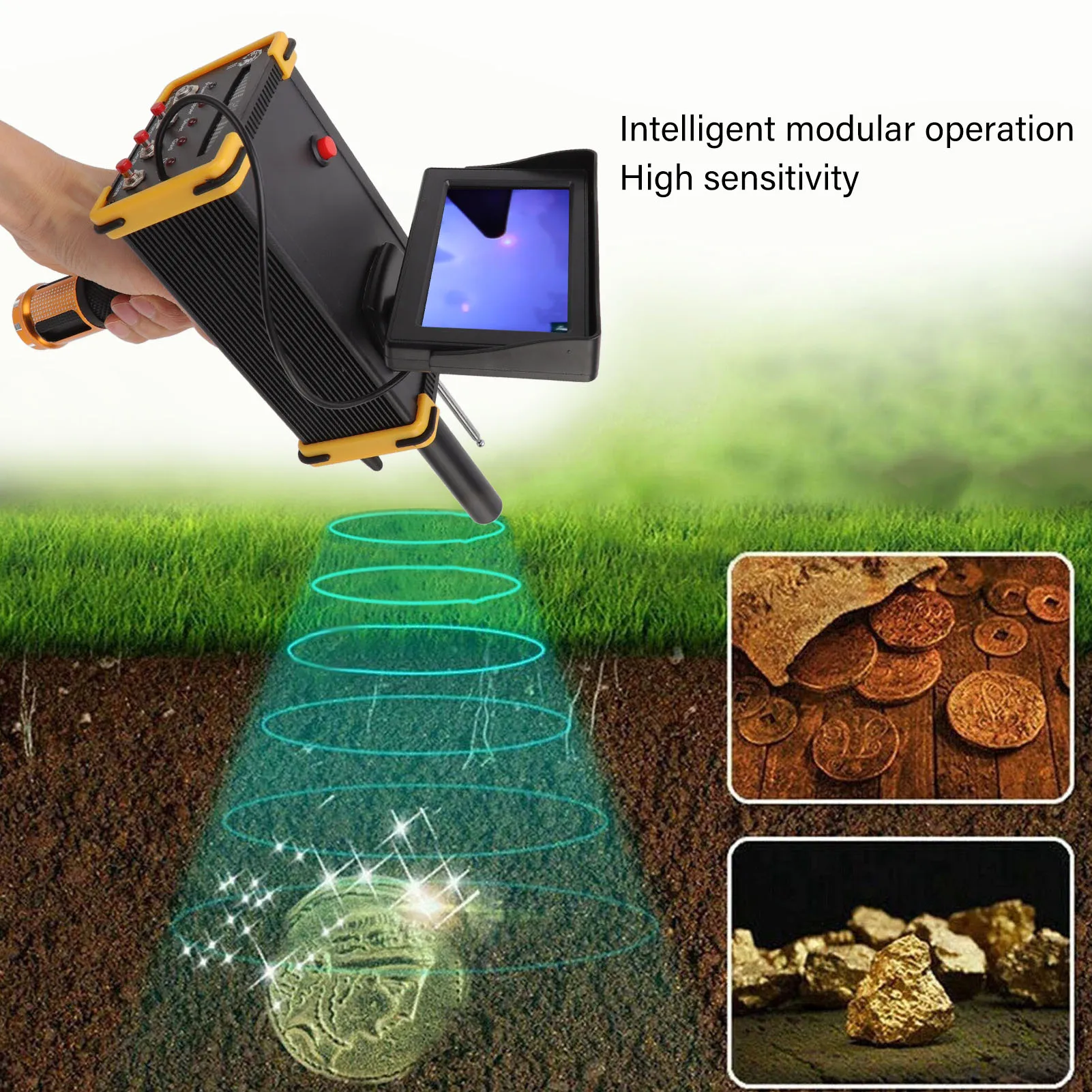 Metal Scanner Device 15m Deep Metal Detector Gold Finder Metal Scanner Device Search Range 1000m with GR8000 Screen Yellow