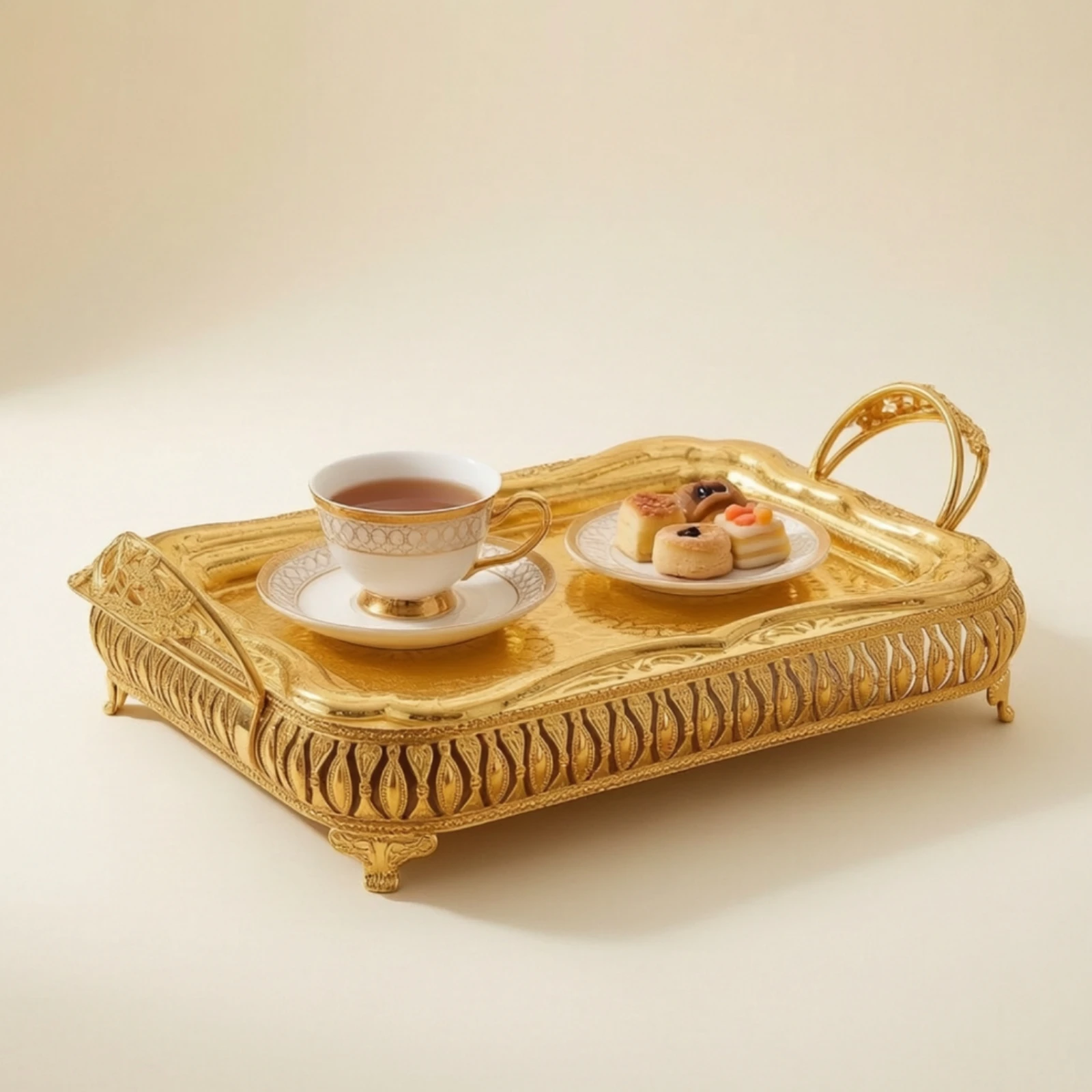 Serving Tray with Handles Embossed Metal Serving Tray Elegant Easy Transport for Hosts, Home Entertaining, Tea Service