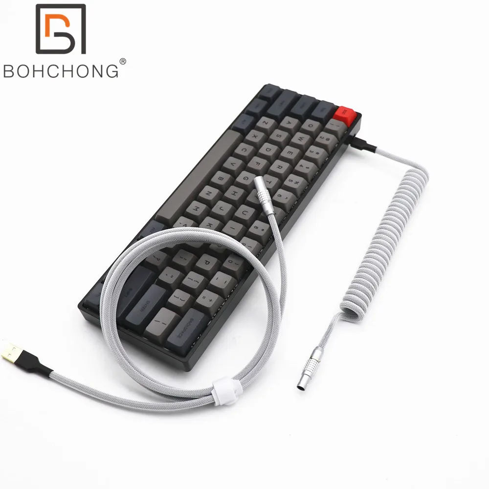 L Shape OB 0B Aviator Double Layer Sleeved Keyboard Coiled USB to Type C Mini Micro Cable for Keyboard USB Spiral Coil Cables