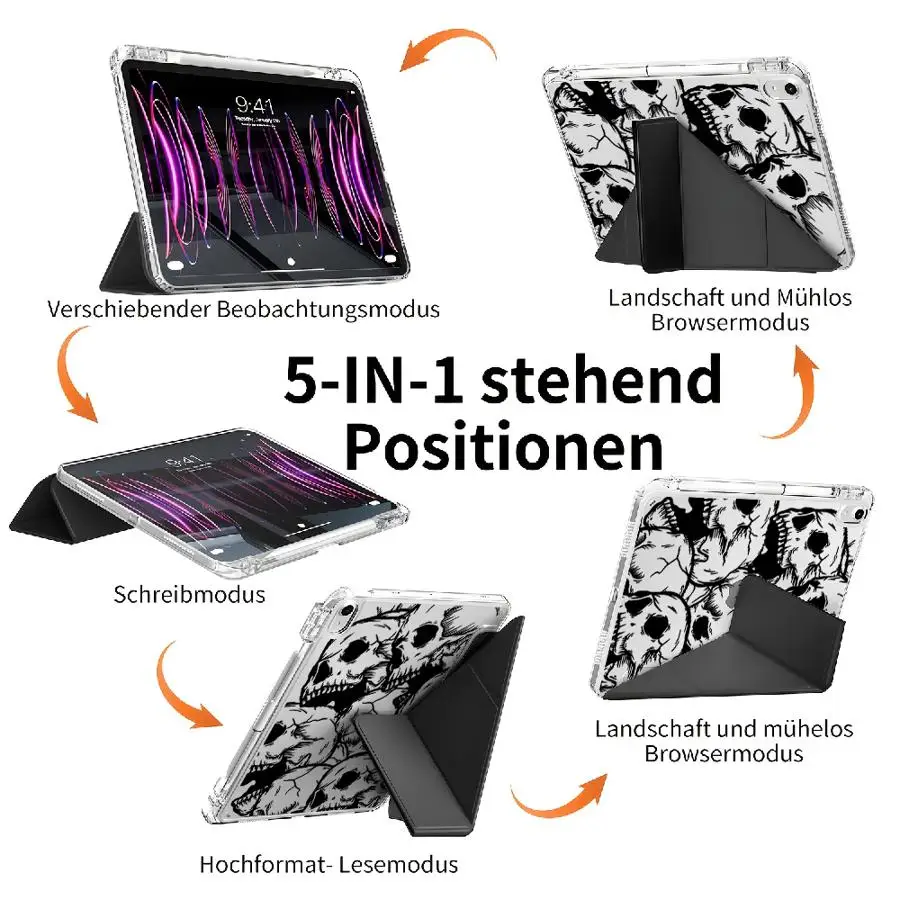 Tablet Case For Samsung Galaxy Tab S10 Lite A8 A9 Plus S8 S9 Plus S7 FE A11 With Pen Slot Cover Creative Skull
