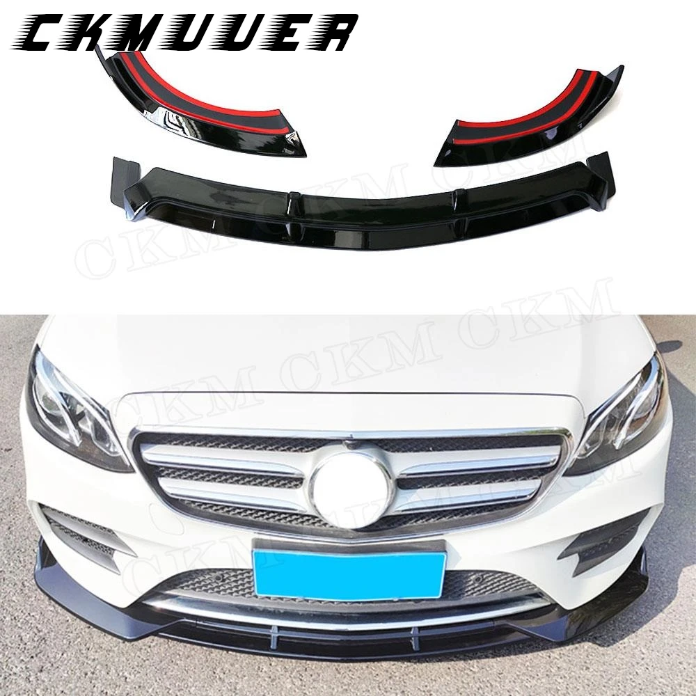 

CKMUUER ABS глянцевый черный 3-х шт. автомобильный передний бампер, спойлер на подбородок для Mercedes Benz E Class W213 E63 Sport B Style 2017-2019