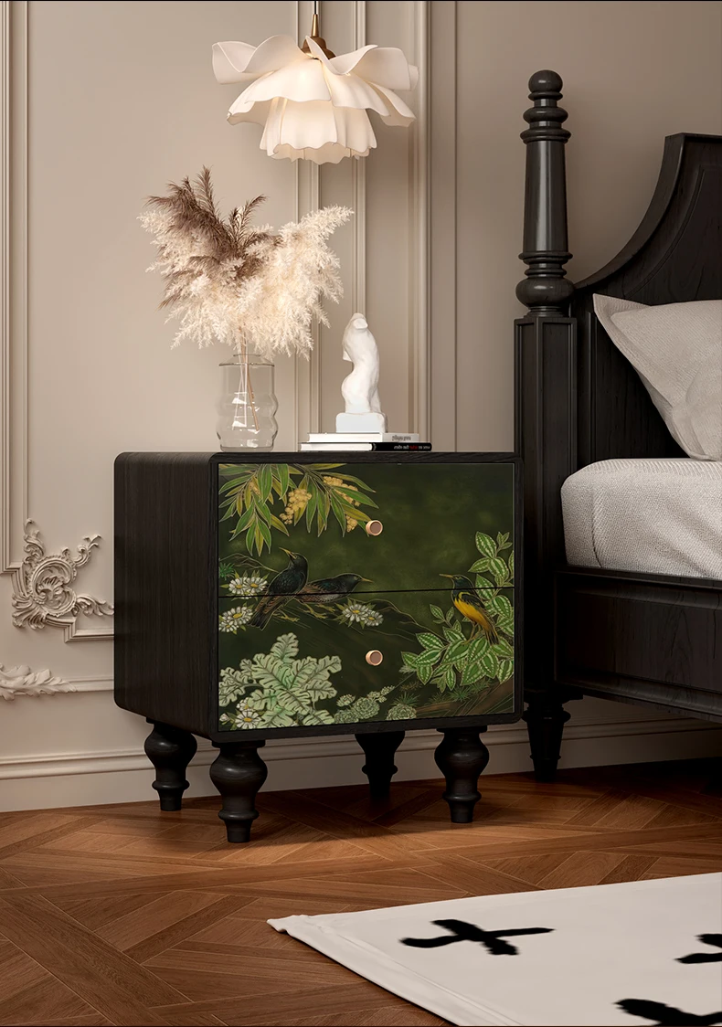 

American retro solid wood bedside table, bedroom decoration simple living room decoration side cabinet