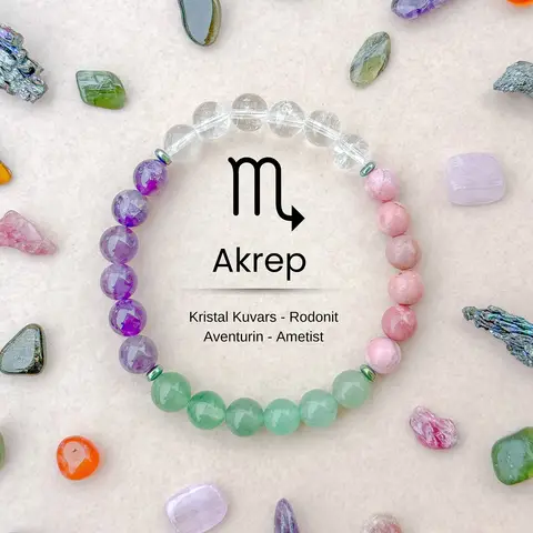 Natural Stone Scorpio Zodiac Bracelet - Rock Crystal Rhodonite Aventurine Amethyst Beaded Jewelry for Women Men Lucky Charm Gift