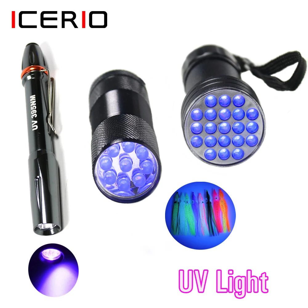 ICERIO Fly Tying UV Light Ultraviolet Flashlight 9/21 LED Universal UV Glue Cure Light Torch For Epoxy Buzzer Flies Curing Tools