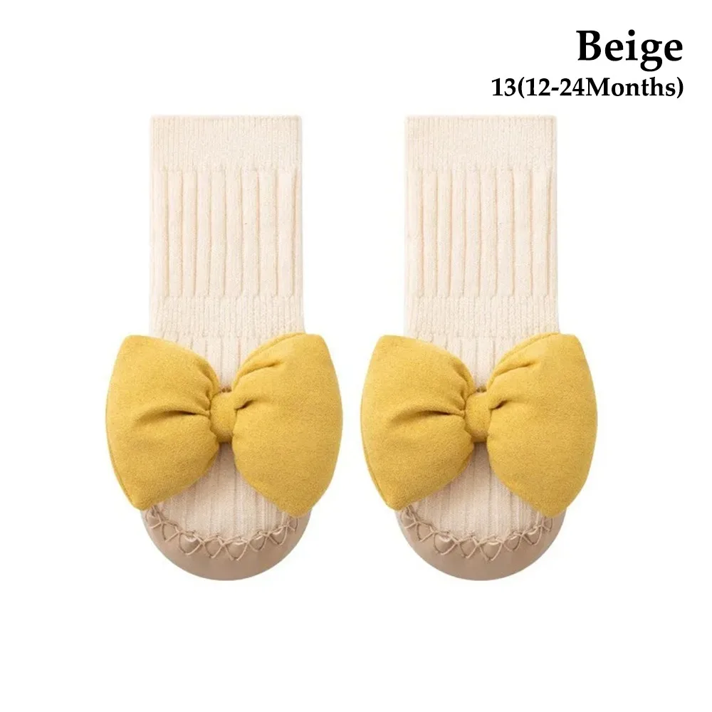 

1 пара новых детских носков со средней трубкой, осенняя детская обувь на мягкой подошве для малышей, Нескользящая детская обувь с бантом для первых ходунков, пол