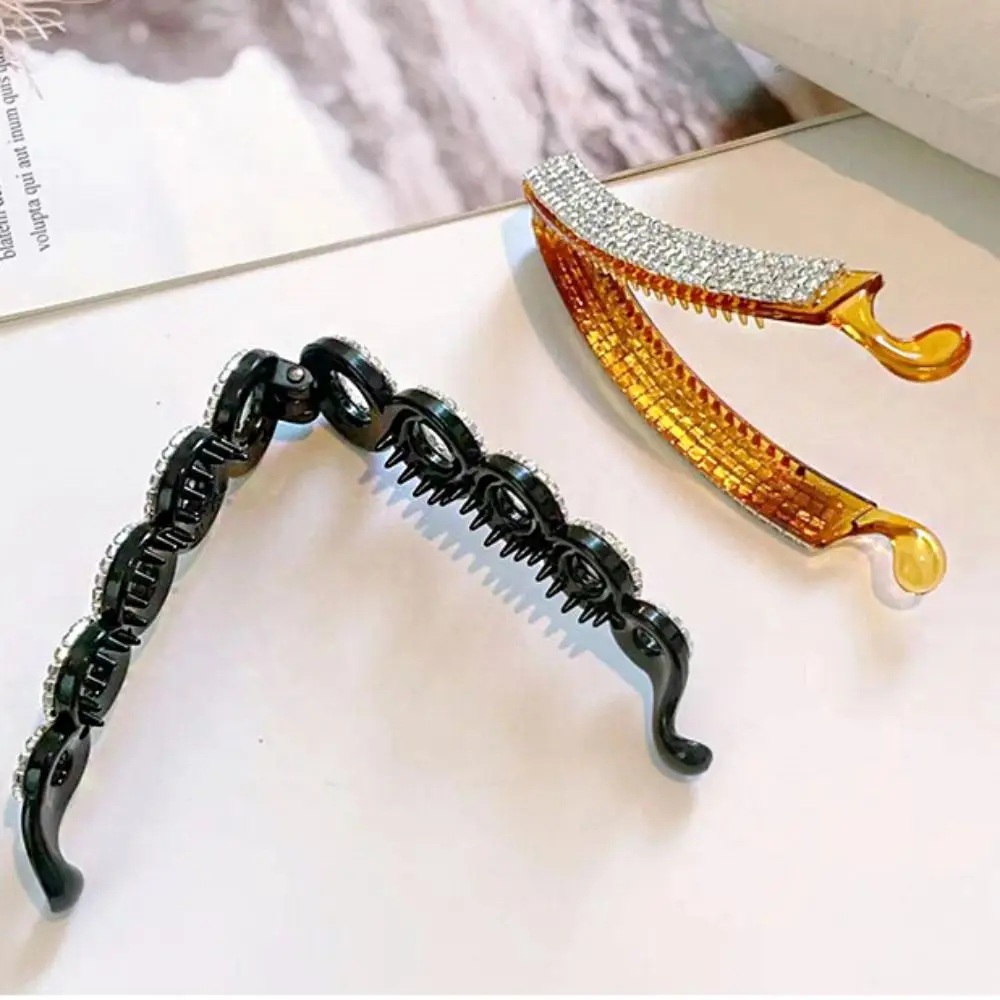 Elegant Korean Style Rhinestone Banana Clip Hairpin Ponytail Holder Bowknot Hair Clip Hair Claw Headwear Vertical Clip Girls