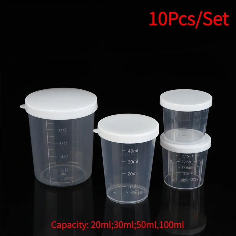 #10Pcs/Set 20/30/50/100ml Clear Liquid Pill Measuring Cups With Lids Travel Pill Organizer Cup Container For Liquid Medicine