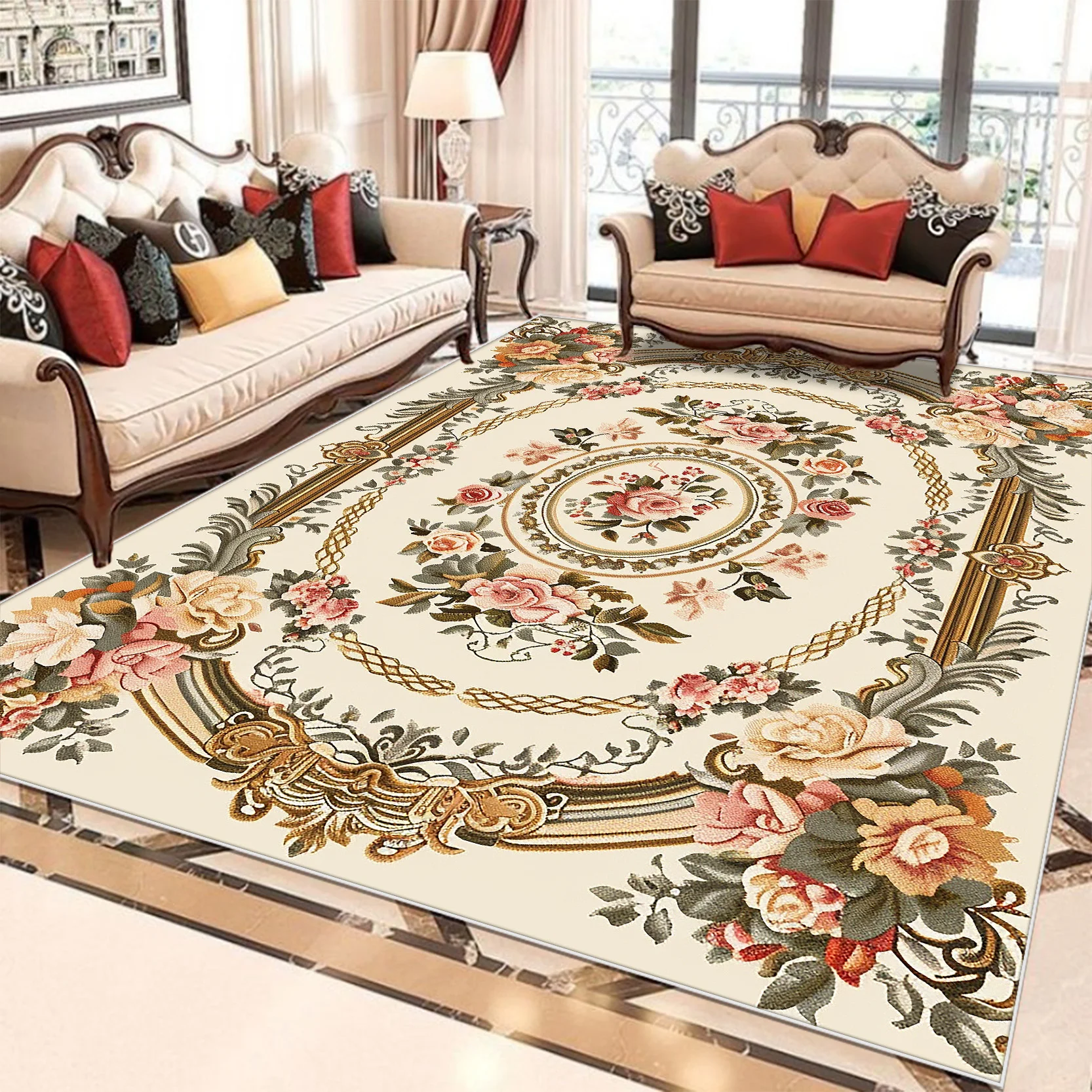 European Style Flower Carpets for Living Room Retro Decoration Home Carpet Hall Sofa Area Floor Mat Doorway Room Decor Large Rug