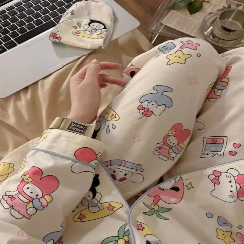 

Sanrio милые стильные пижамы Hello Kitty пижамы с принтом женские весенне-осенние брюки с длинными рукавами свободная домашняя одежда для отдыха хит продаж