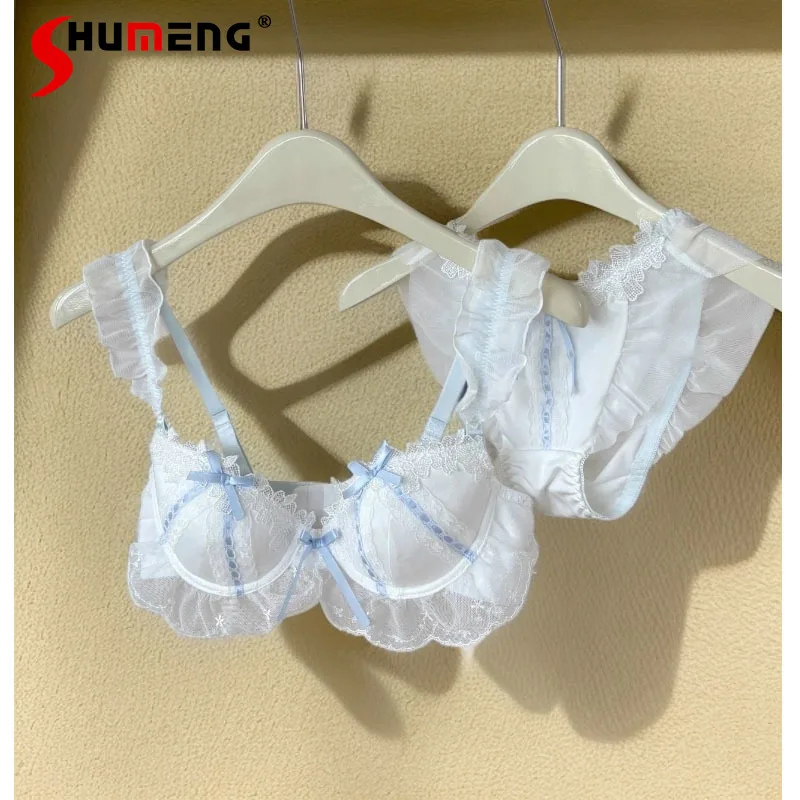 

Japanese Style Cute Sweet Girl Lingerie Pure Desire Lace Small Chest Brief Sets Women's Ruffled Push Up Sexy Bra Suit Intimates