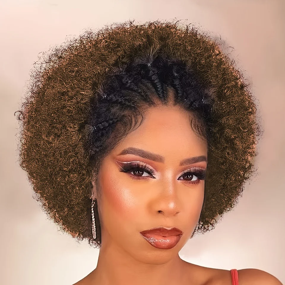 13x4 الدانتيل أمامي الشعر البشري مع قبل صنع كورنو مضفر شعر مستعار شديد التجعد مع شعر الطفل للنساء قبل قطعها