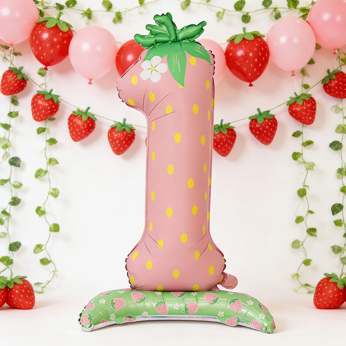 1 Stück Roter Rosa Erdbeer-Ballon zum 1. Geburtstag, 42 Zoll Groß, für Kinder-Geburtstagsfeier mit Frucht-Thema – Detail 6