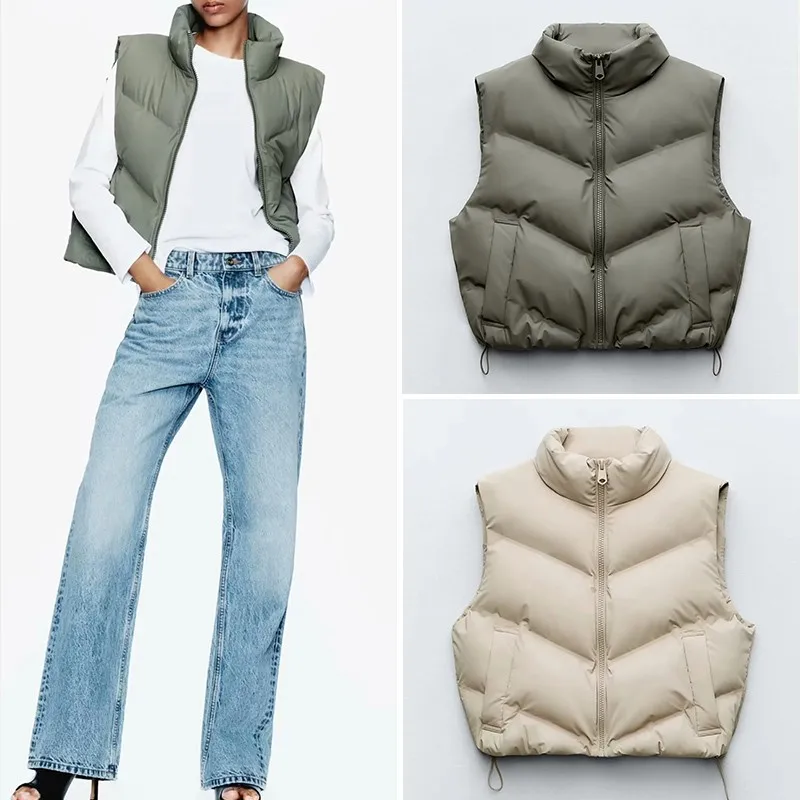 Faionable Stand Collar Svel Vest 2024 Winter Collection Glued S Design Women's ort Jaet Sli Trendy Sle